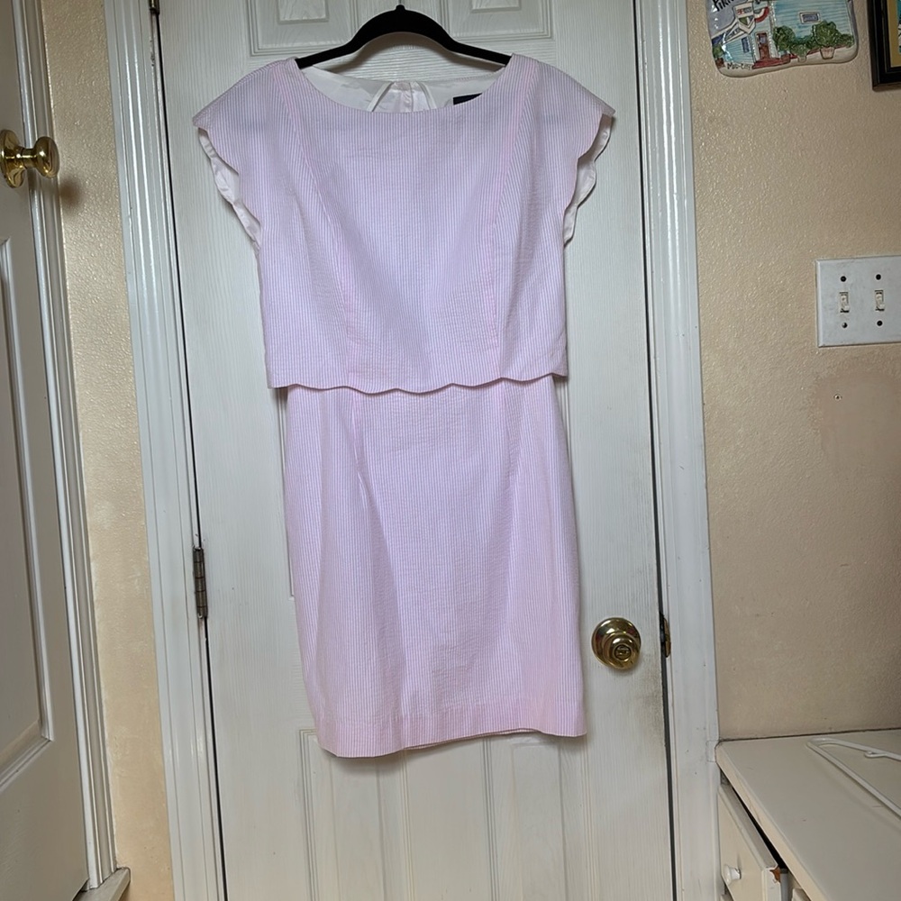 Lauren James pink seersucker dress with scallops